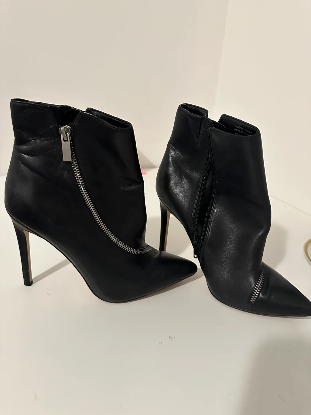 Black Leather Stiletto Ankle Boots