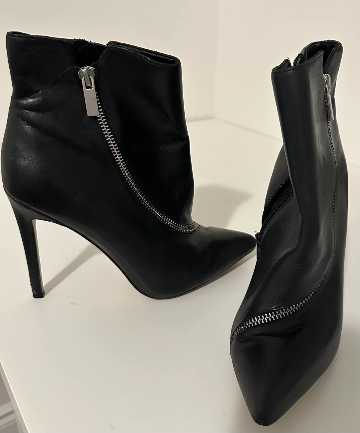 Black Leather Stiletto Ankle Boots - photo 2