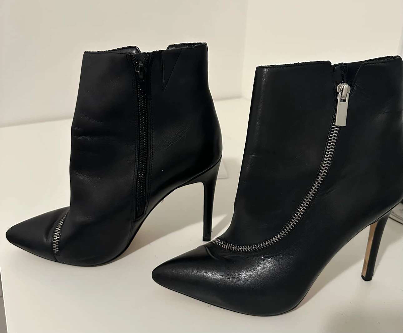 Black Leather Stiletto Ankle Boots - photo 3