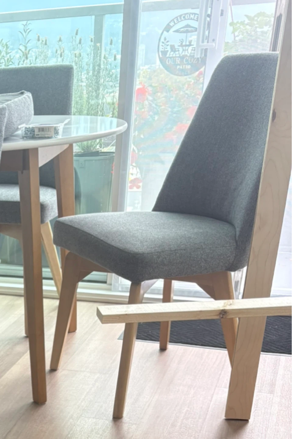 Grey Upholstered Dining Chair with Wood Legs