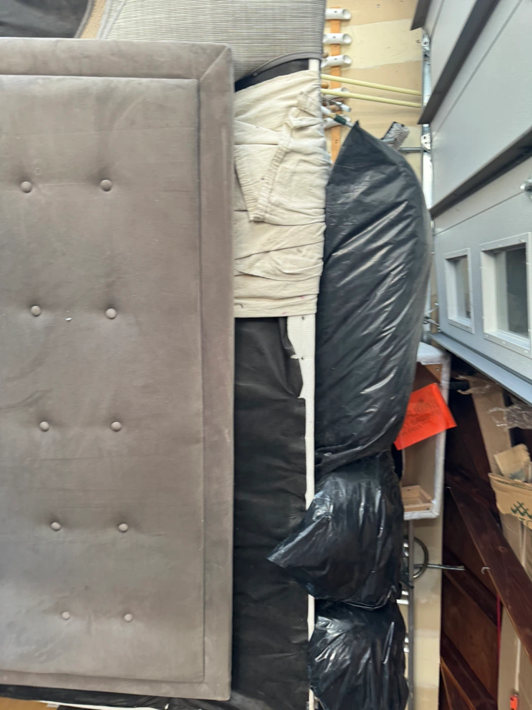 Gray Tufted Headboard, with side matching gray side board