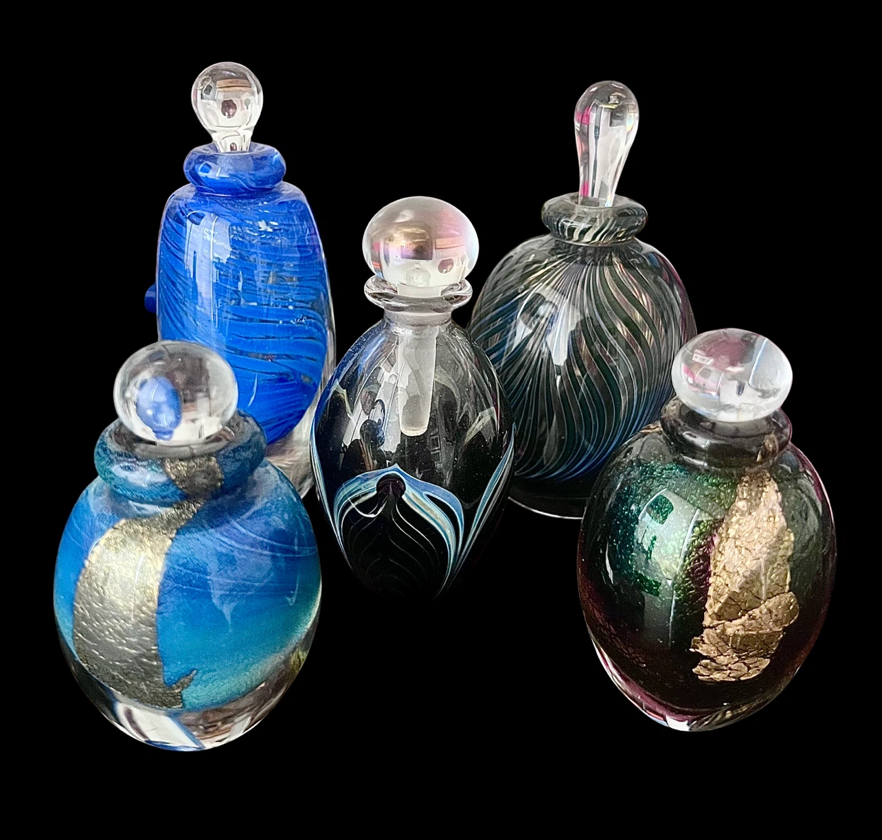 5 Signed Studio Art Glass Perfume Bottles 1980s Incl.  Eickholt