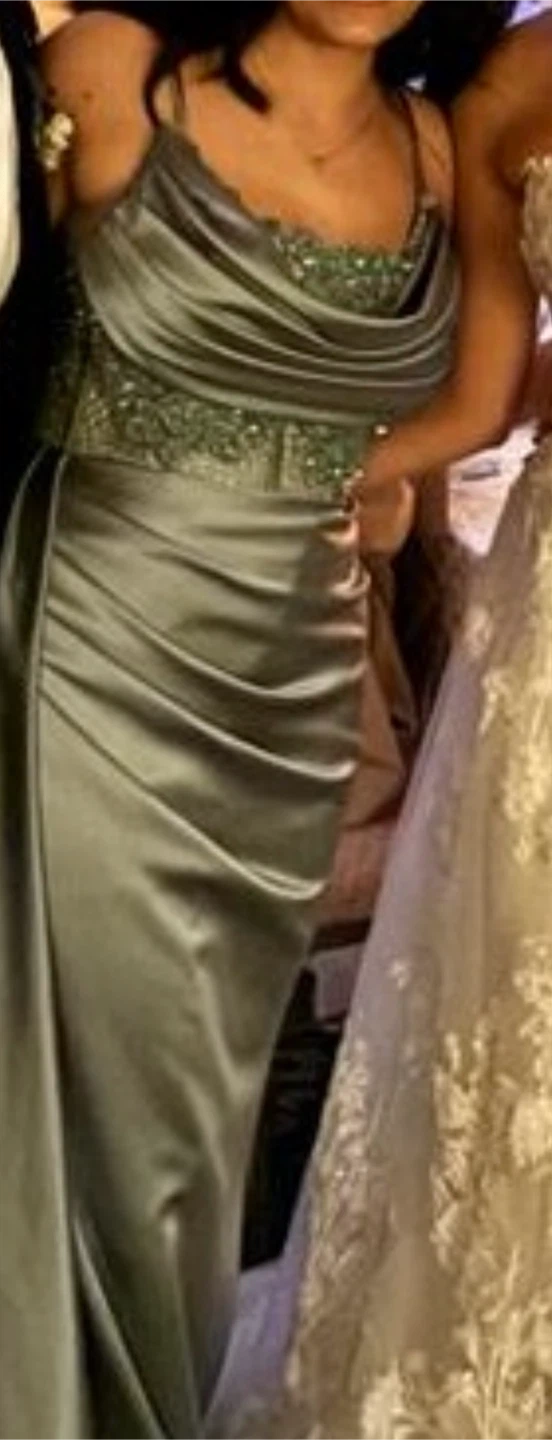 Sage Green Satin Evening Gown