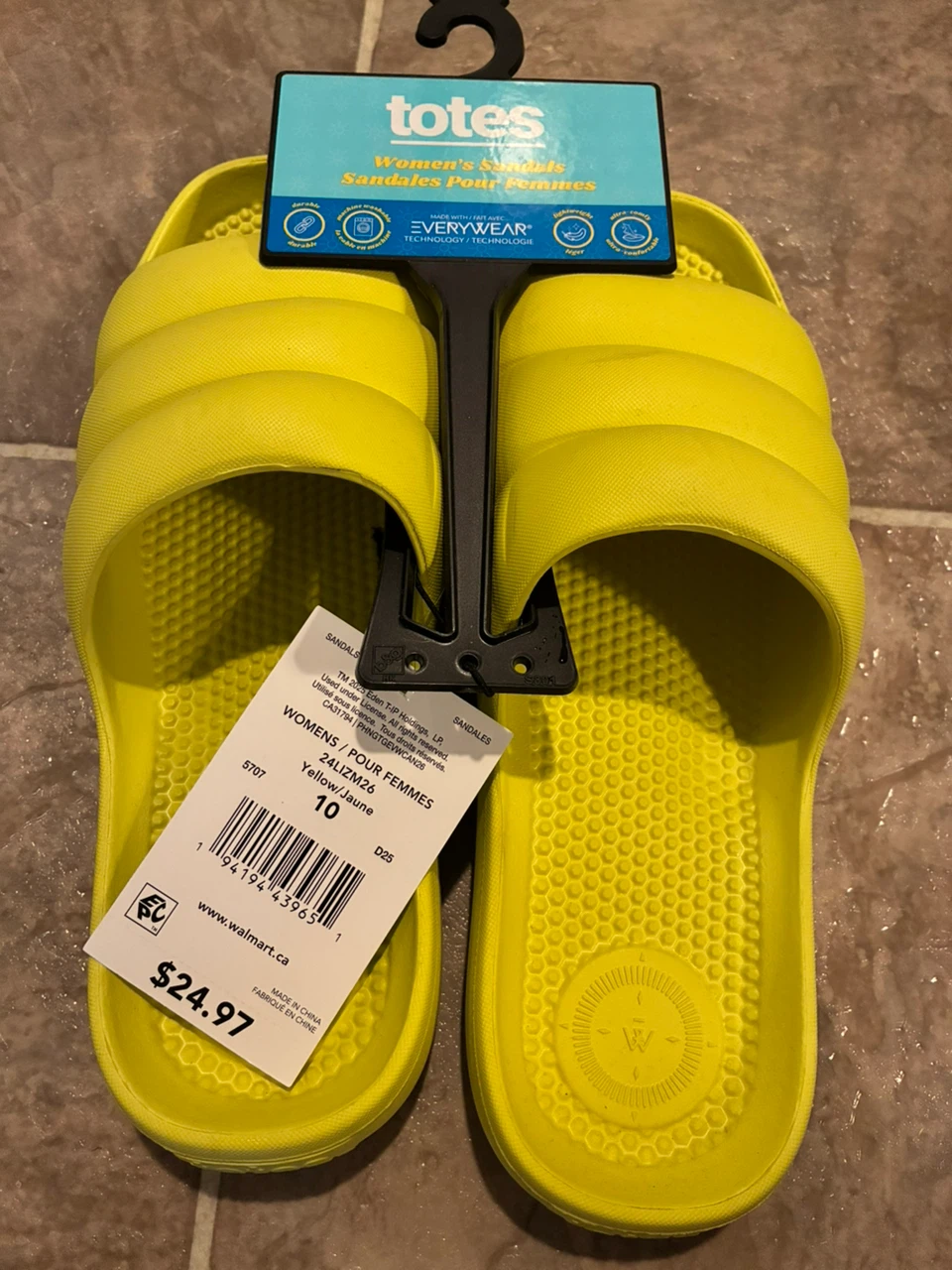 Totes EveryWear Women's Slides - Yellow, 9 & 10, New w/ Tags - photo 2