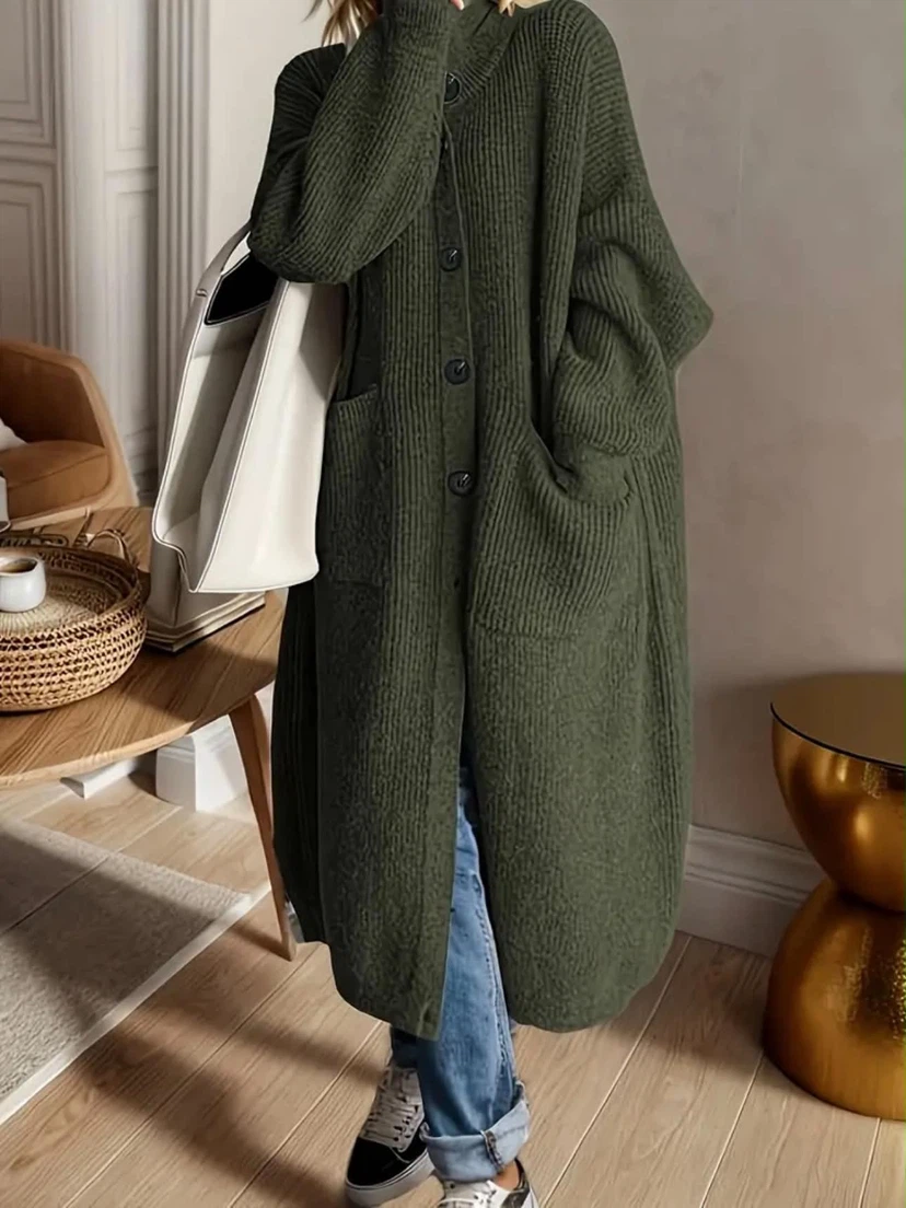 Olive Green Long Knit Cardigan