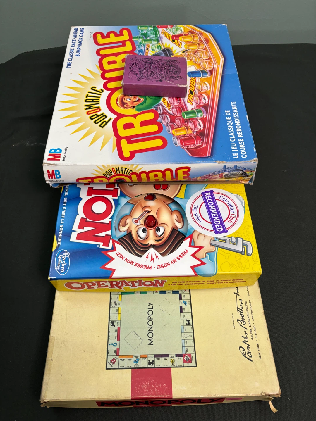 Three Classic Board Games: Trouble, Operation, Monopoly