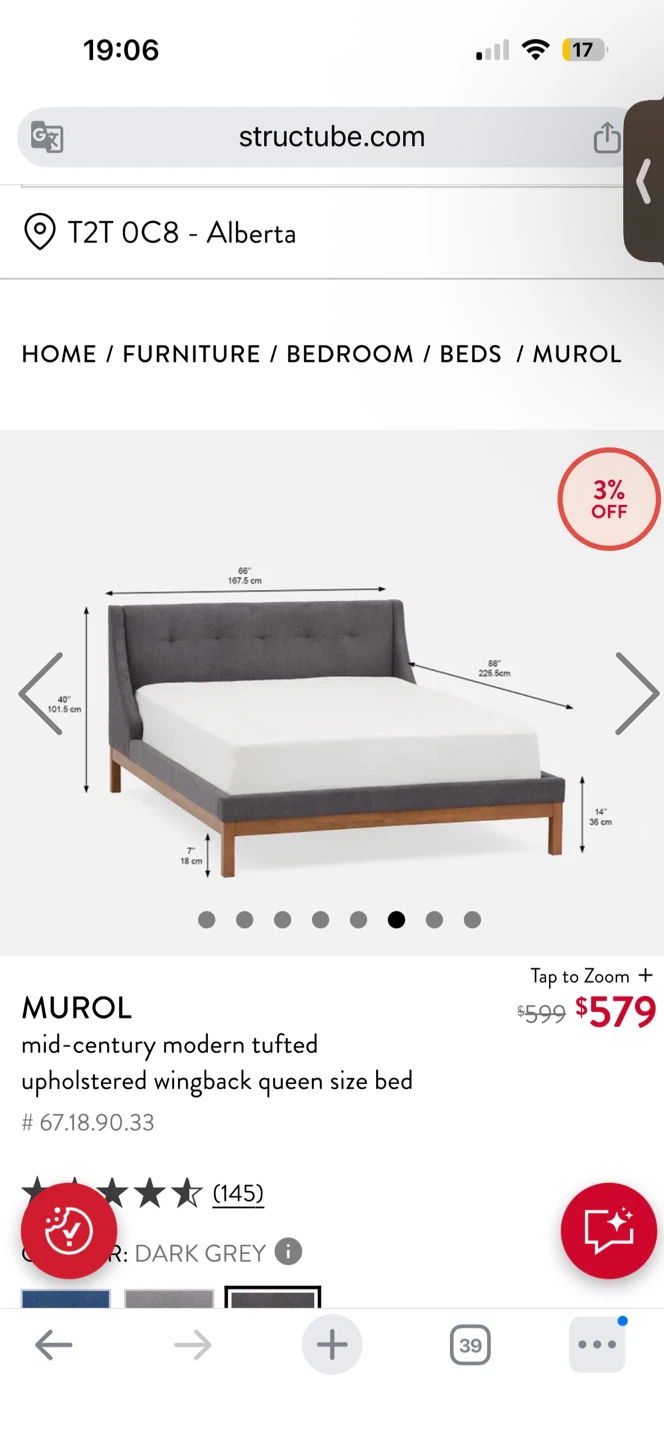 Structube MUROL Queen Bed Frame – Dark Grey – $250 - photo 2