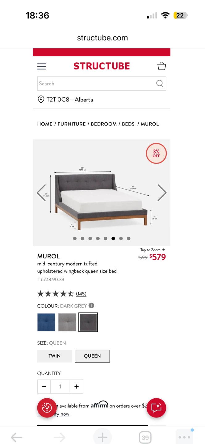 Structube MUROL Queen Bed Frame – Dark Grey – $250 - photo 4