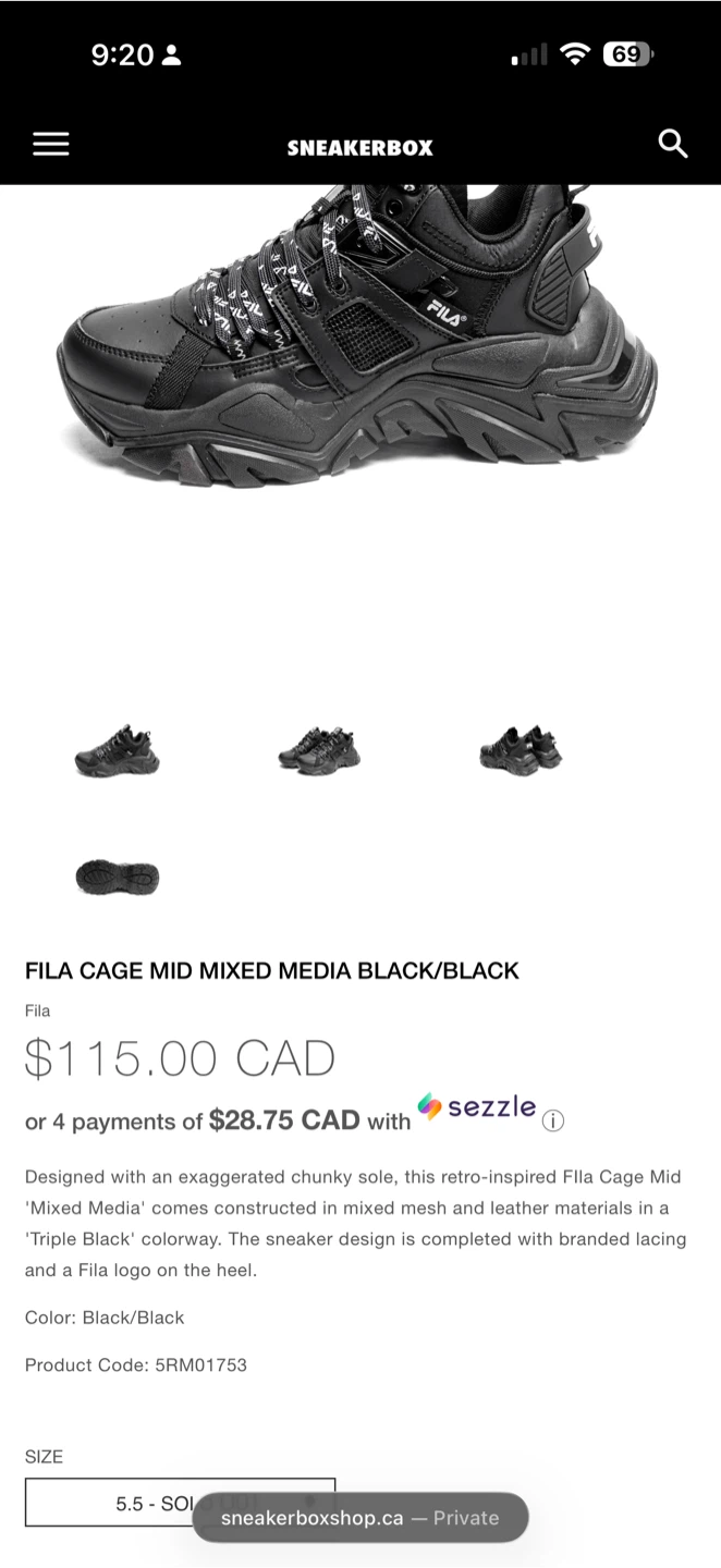 Fila Cage Mid Mixed Media Black Sneakers 6.5W - photo 3