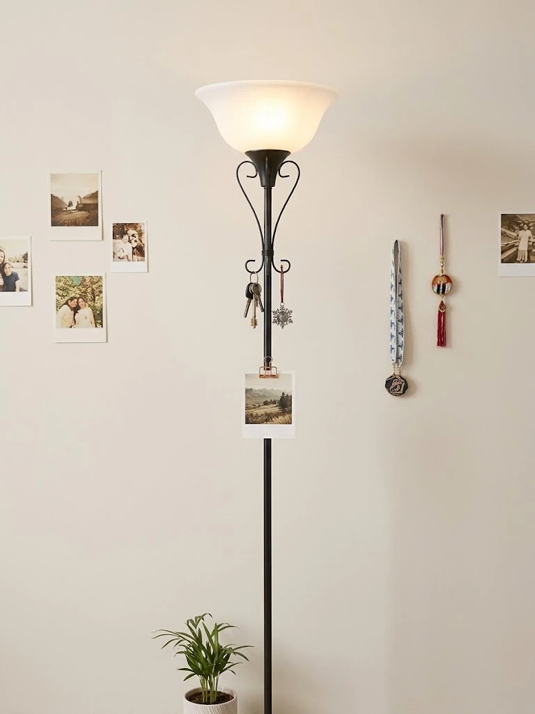 Black Metal Floor Lamp with Integrated Hook