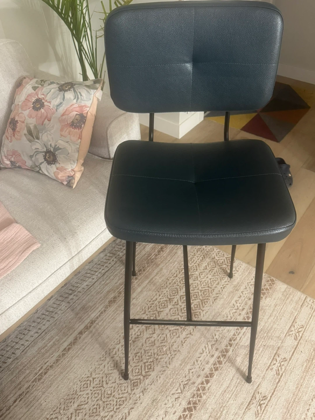 Navy Blue Faux Leather Bar Stool