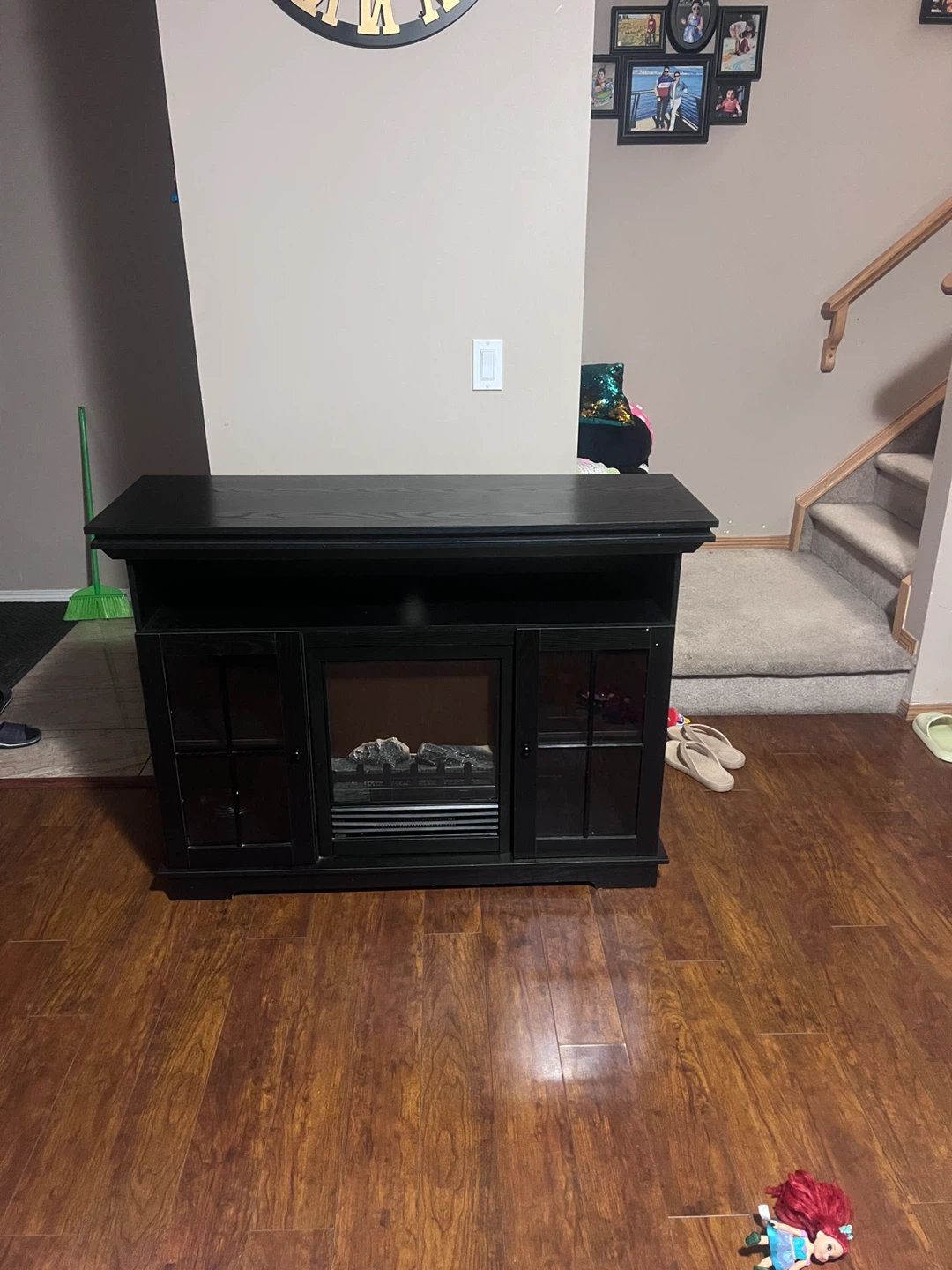 Black electric fireplace TV stand