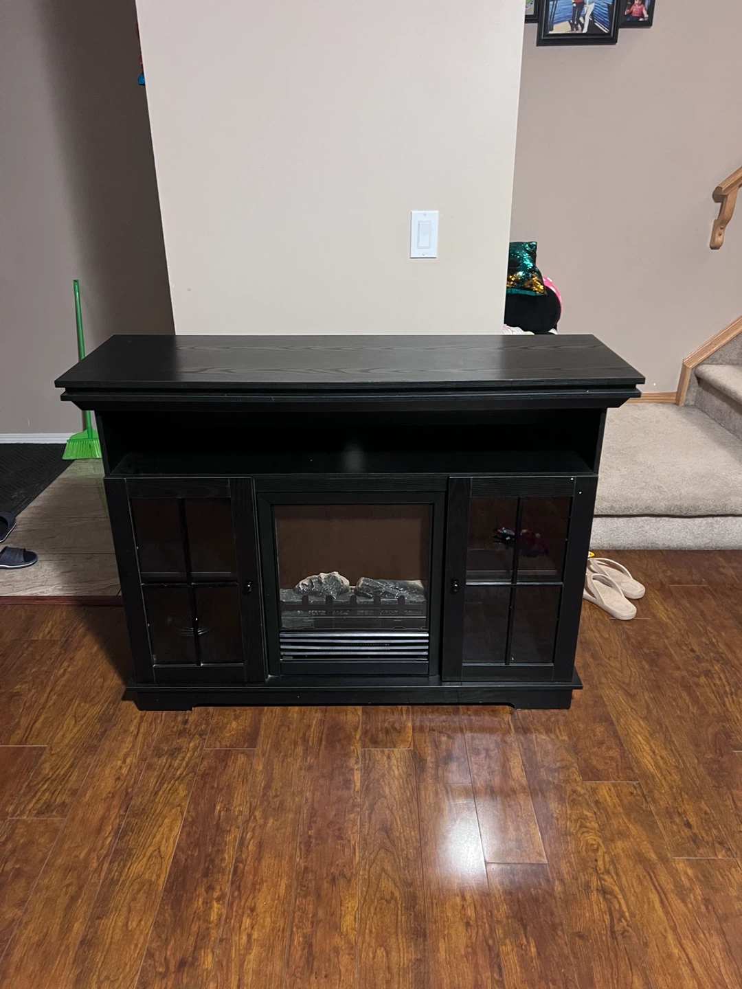 Black electric fireplace TV stand - photo 2