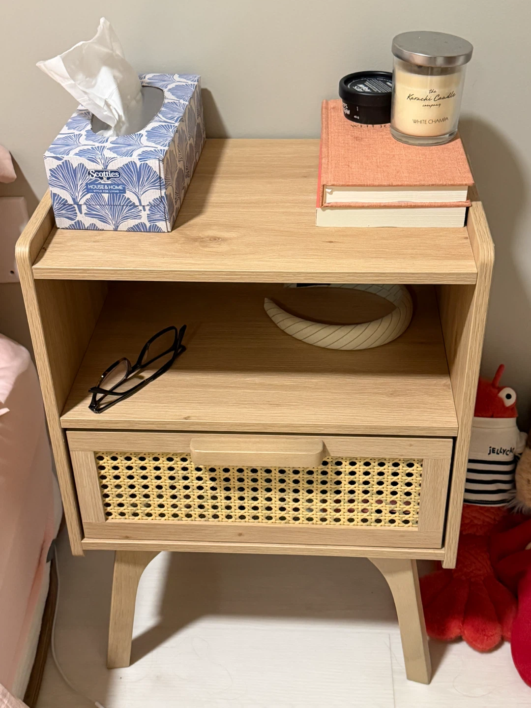 Modern Wood and Rattan Nightstand