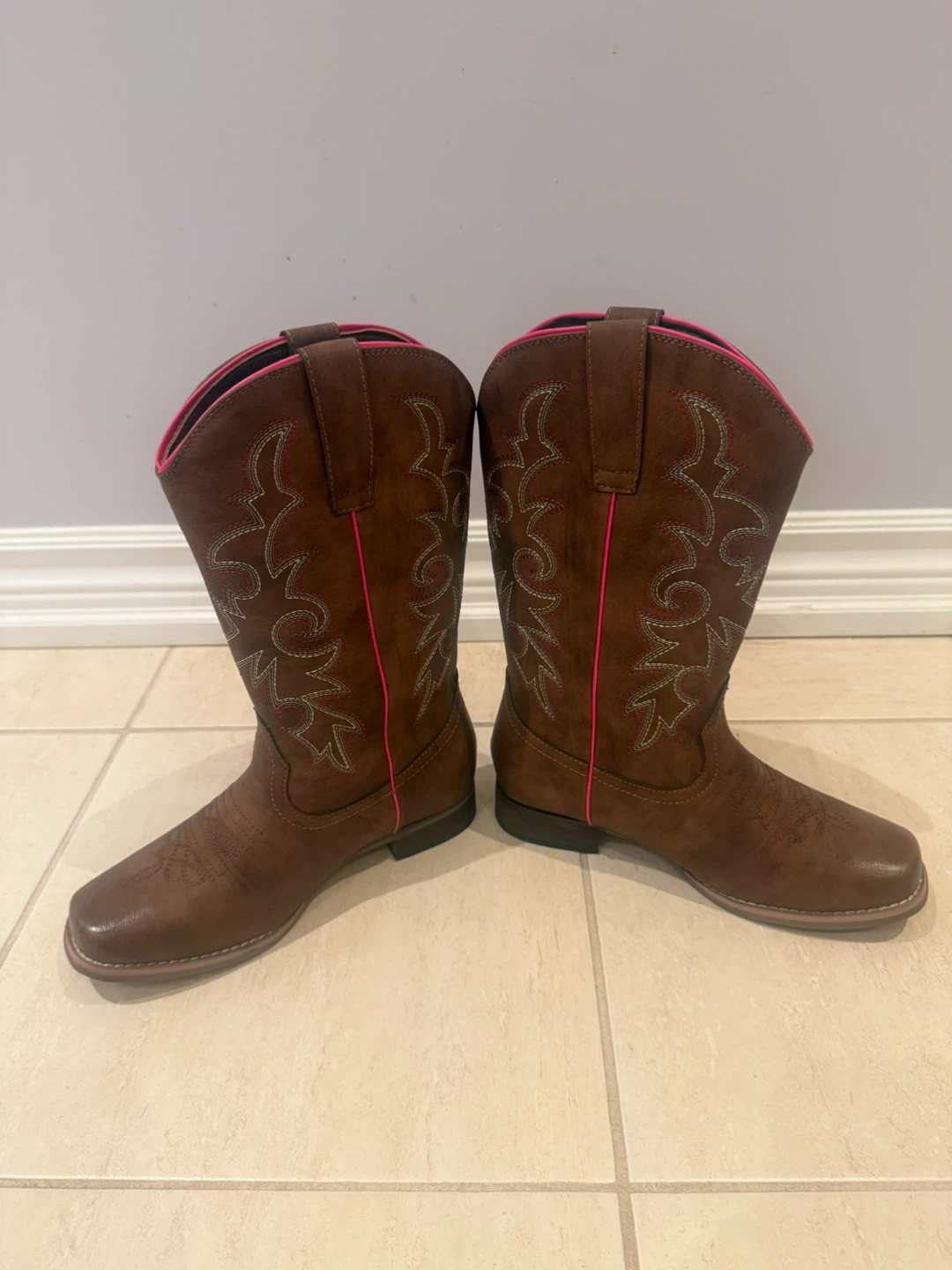 Women's Brown Cowboy Boots with Pink Details - photo 2