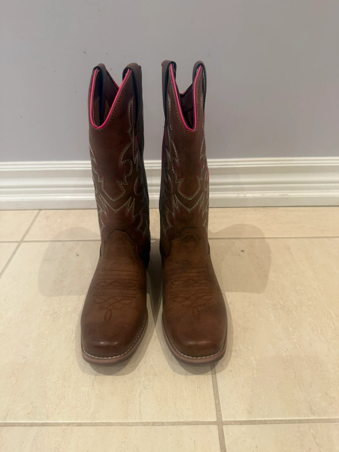 Women's Brown Cowboy Boots with Pink Details - photo 3