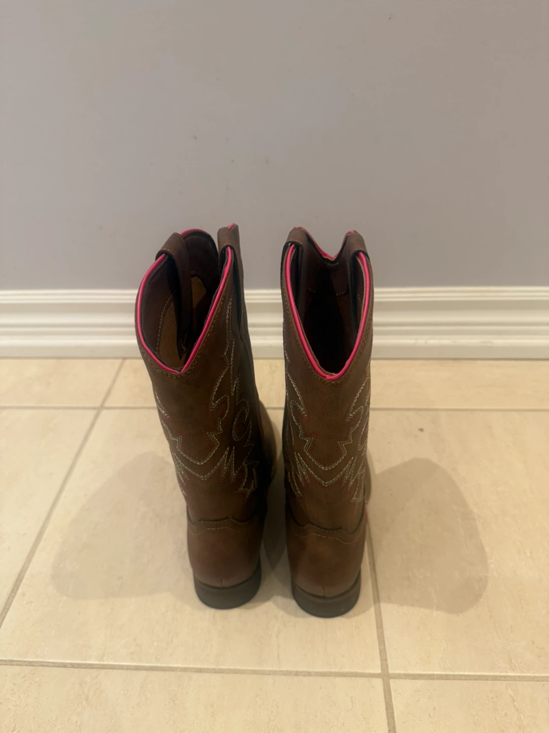 Women's Brown Cowboy Boots with Pink Details - photo 5