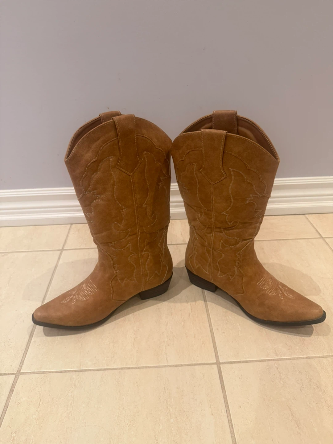 Tan Faux Suede Western Cowboy Boots - photo 2