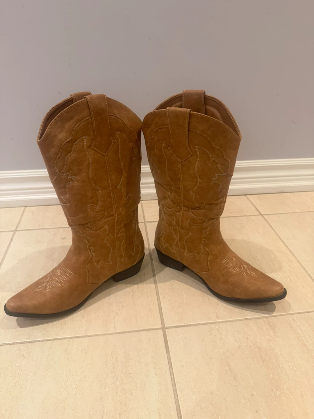 Tan Faux Suede Western Cowboy Boots - photo 3