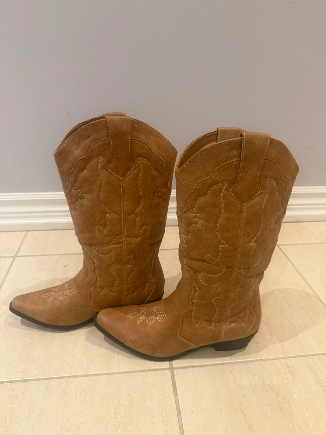 Tan Faux Suede Western Cowboy Boots - photo 5