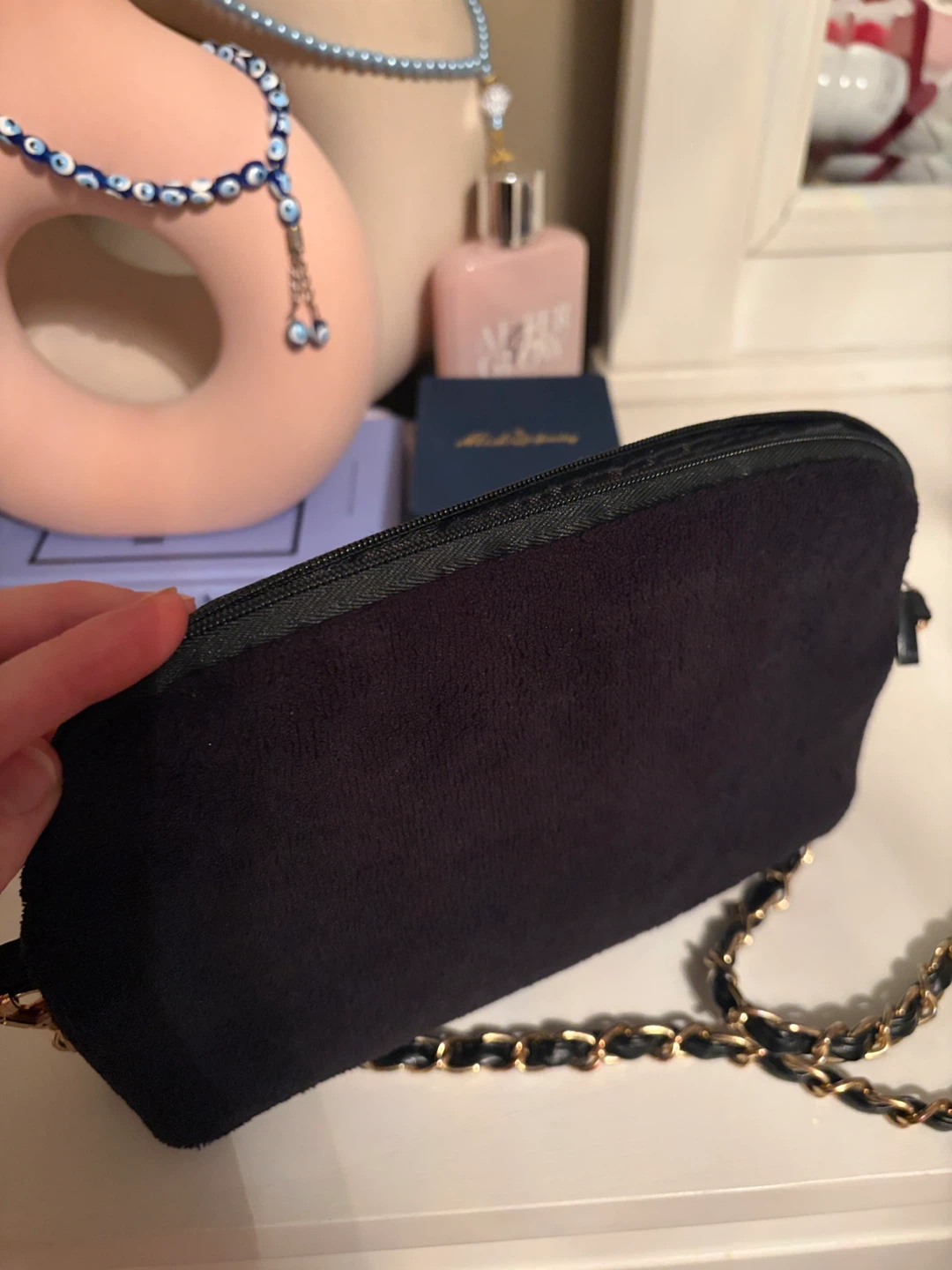Black Chanel Terry Cloth Pouch with Chain Strap - photo 4