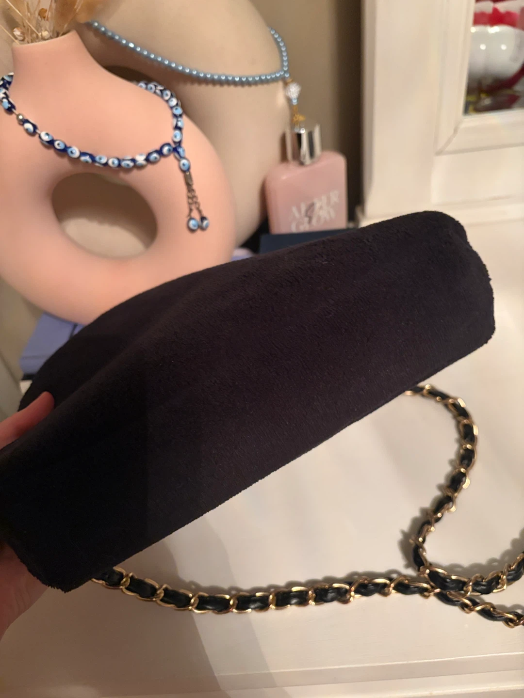 Black Chanel Terry Cloth Pouch with Chain Strap - photo 5