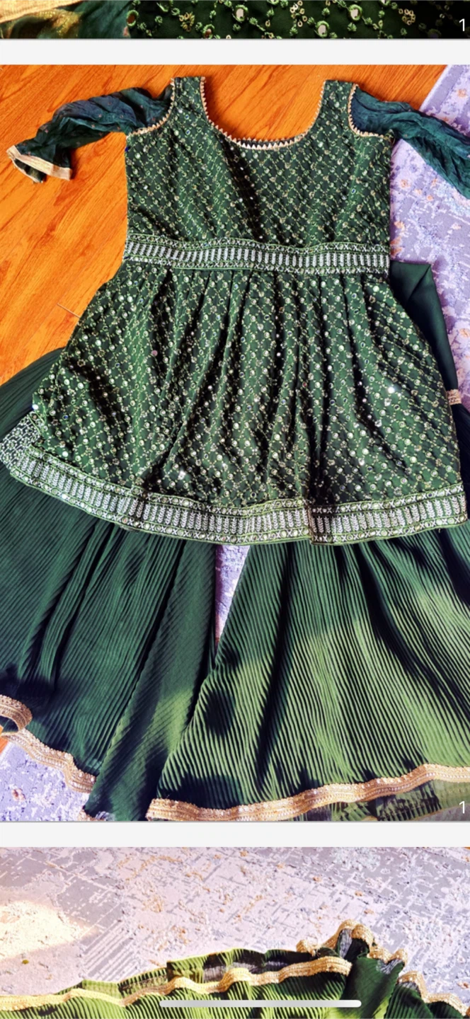 Dark Green Peplum Kurta with Sharara Set