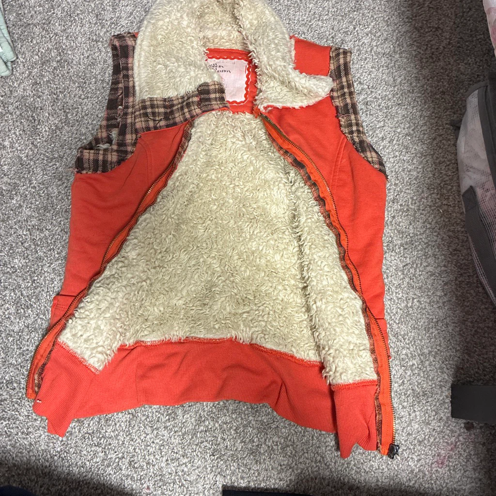 Vintage Faux Fur Lined Orange Vest