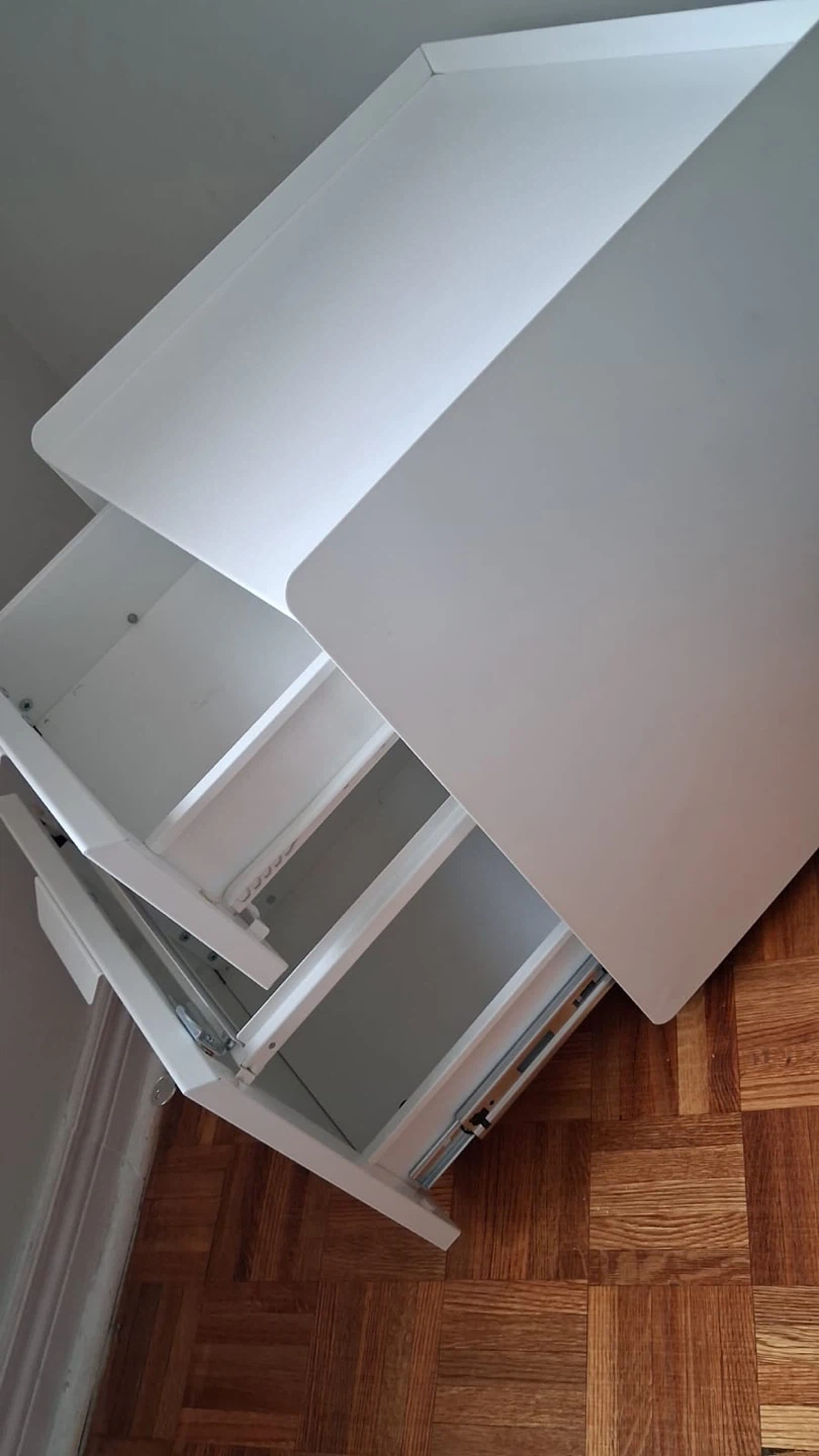 IKEA white two-drawer nightstand