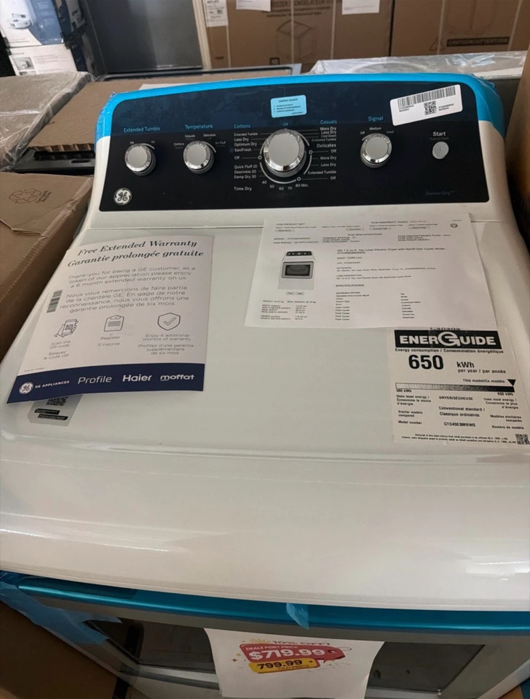 GE 7.2 cu. ft. Top Load Electric Dryer - photo 2