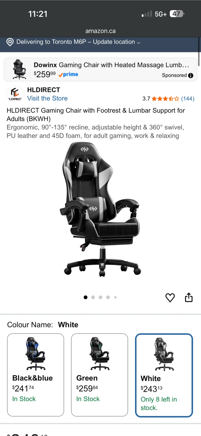 HLDIRECT Gaming Chair with Footrest