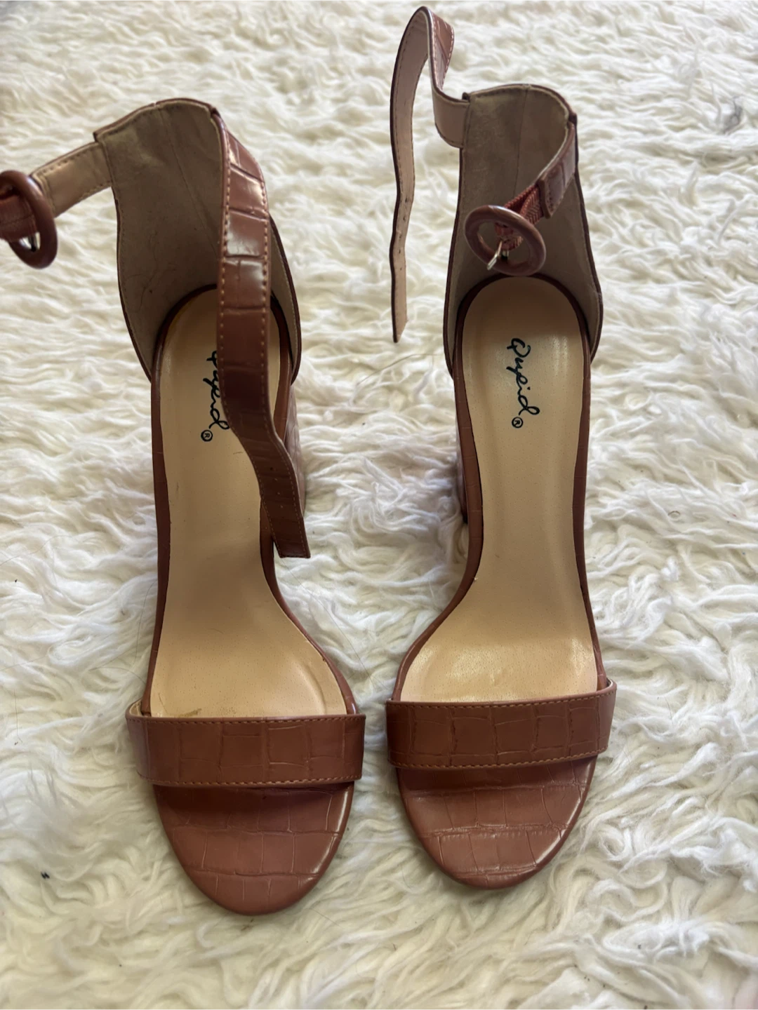 Qupid Brown Croc Block Heels