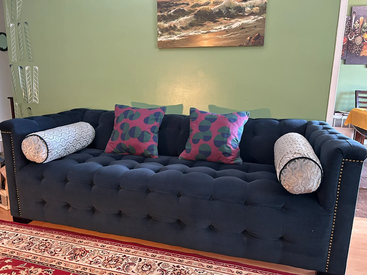 Navy Blue Tufted Sofa - photo 2