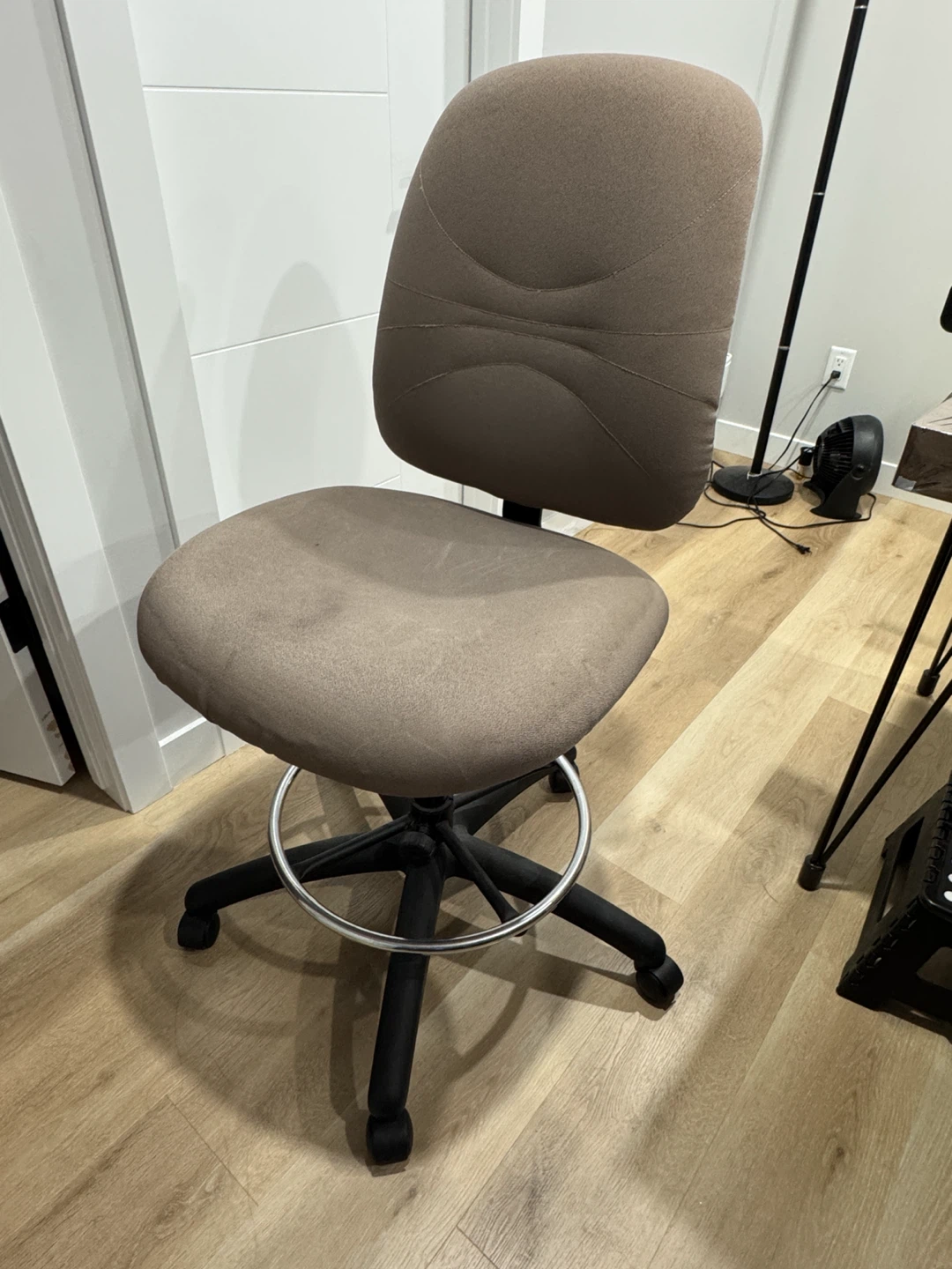 Ergonomic Armless Drafting Chair – Taupe Fabric