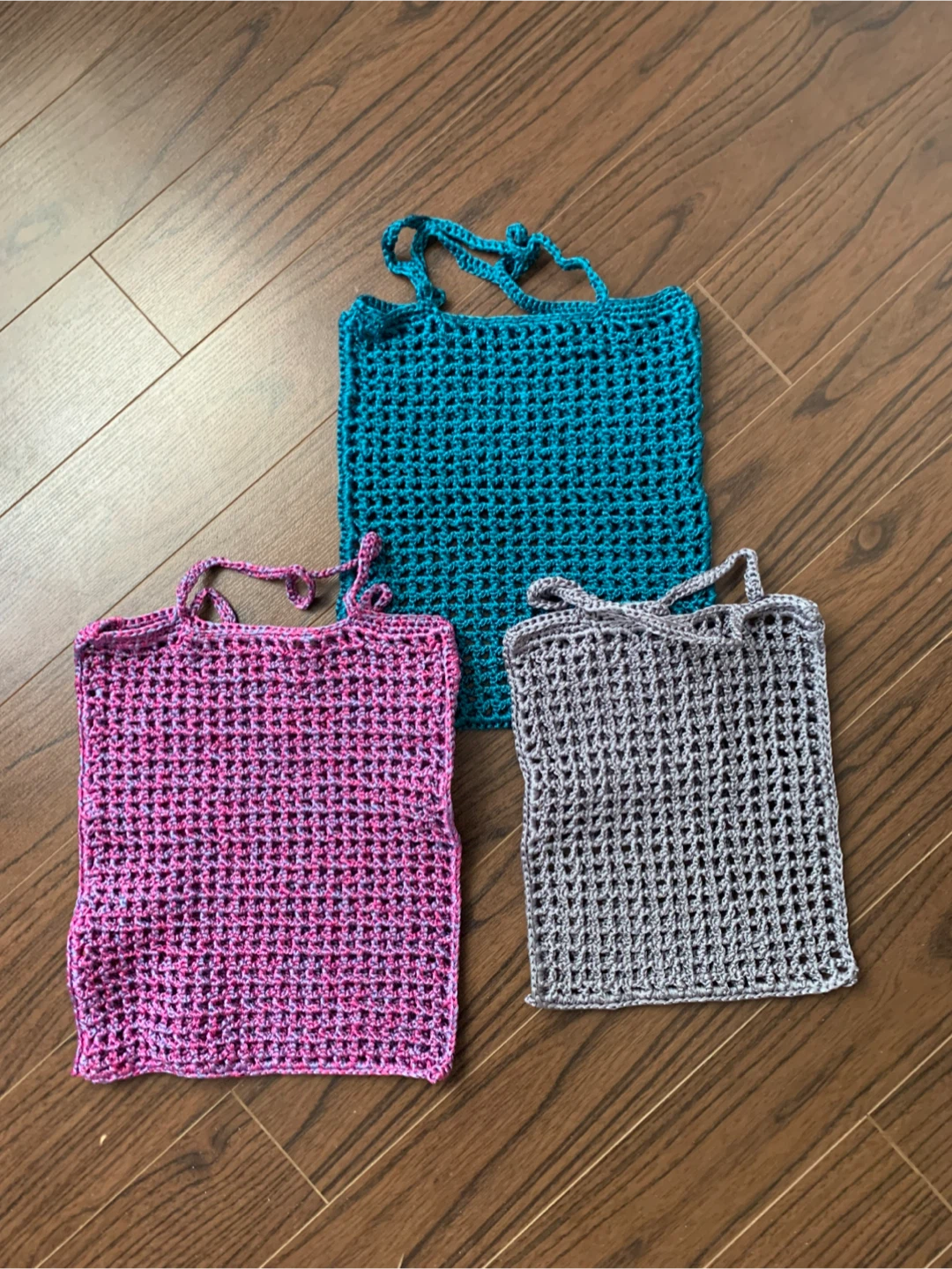 Set of 3 Hand-Crocheted Mesh Bags