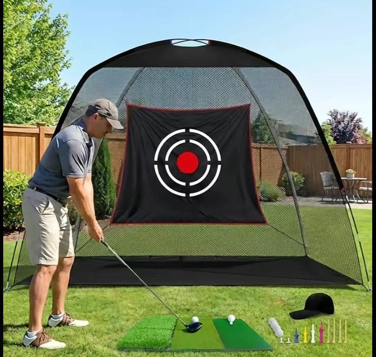 Golf Practice Net with Mat and Accessories