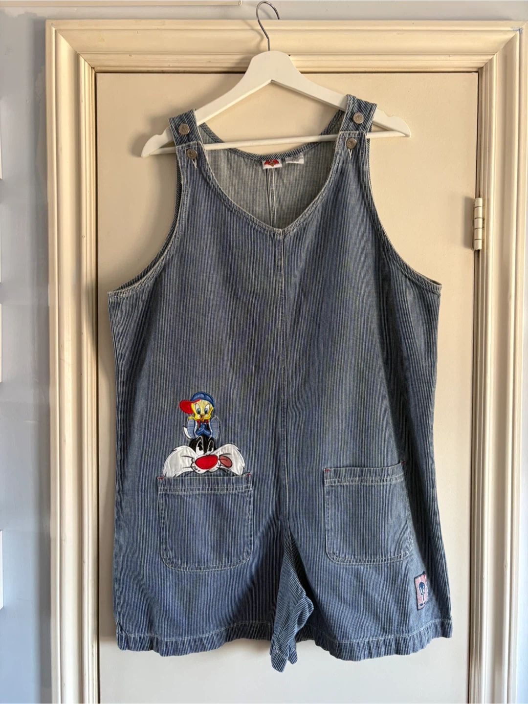 Vintage 90’s Looney Tunes Striped Denim Overalls