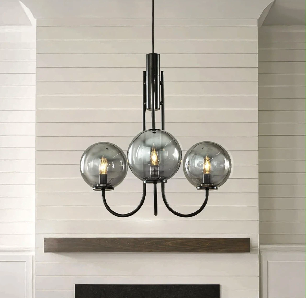 Aloadecor 3-Light Smoked Glass Globe Chandelier