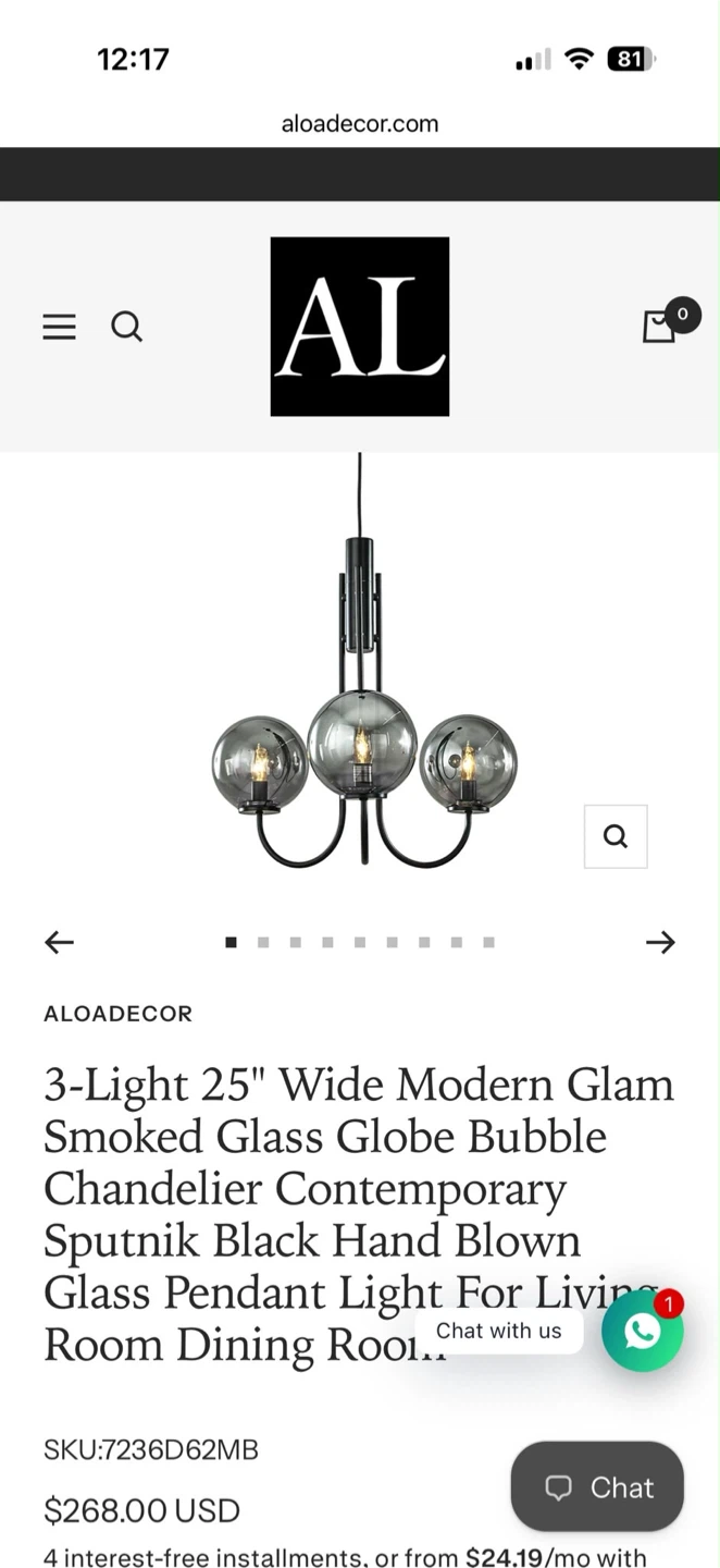 Aloadecor 3-Light Smoked Glass Globe Chandelier - photo 3