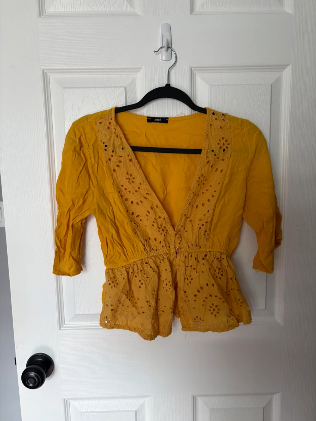 Zulki Yellow Eyelet Peplum Top