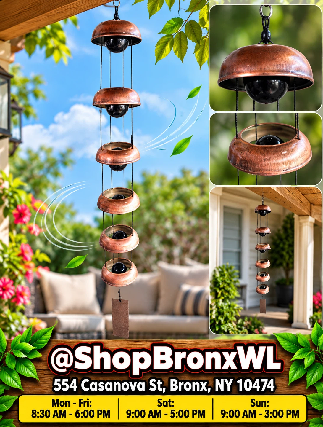 Copper-Tone Hanging Wind Chime