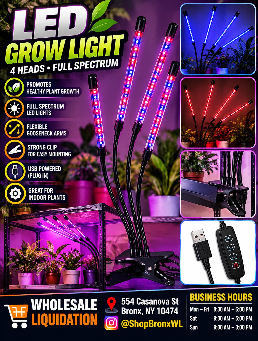 4-Head Full Spectrum LED Grow Light