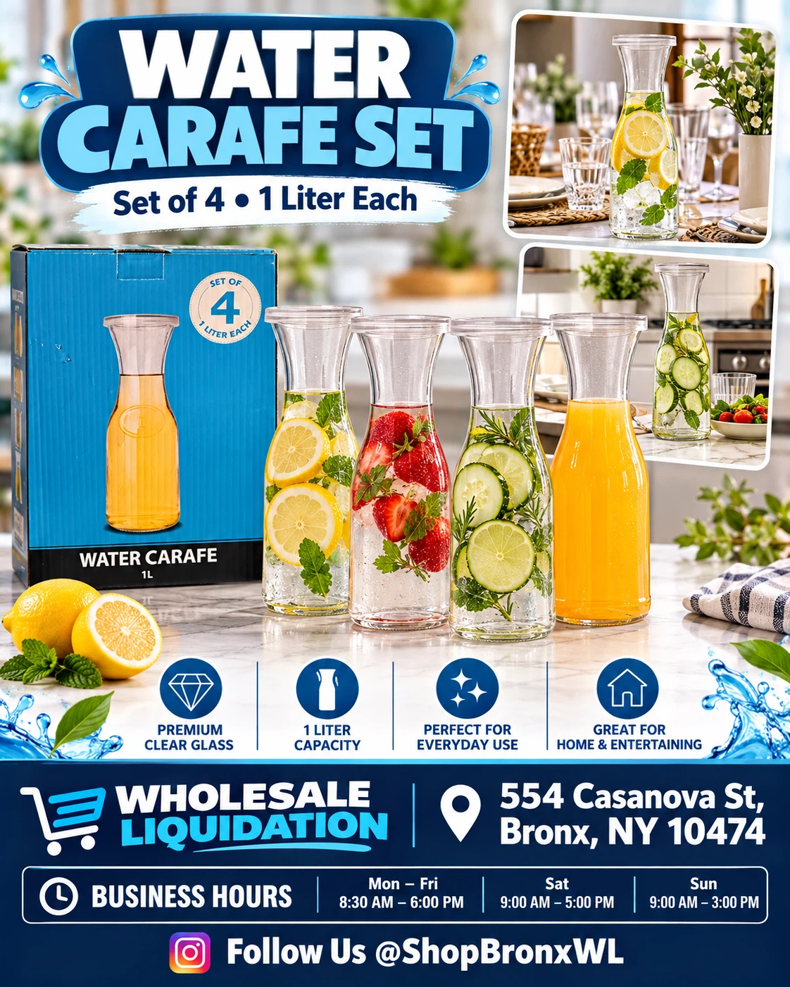 Set of 4 Water Carafes 1 Liter Each