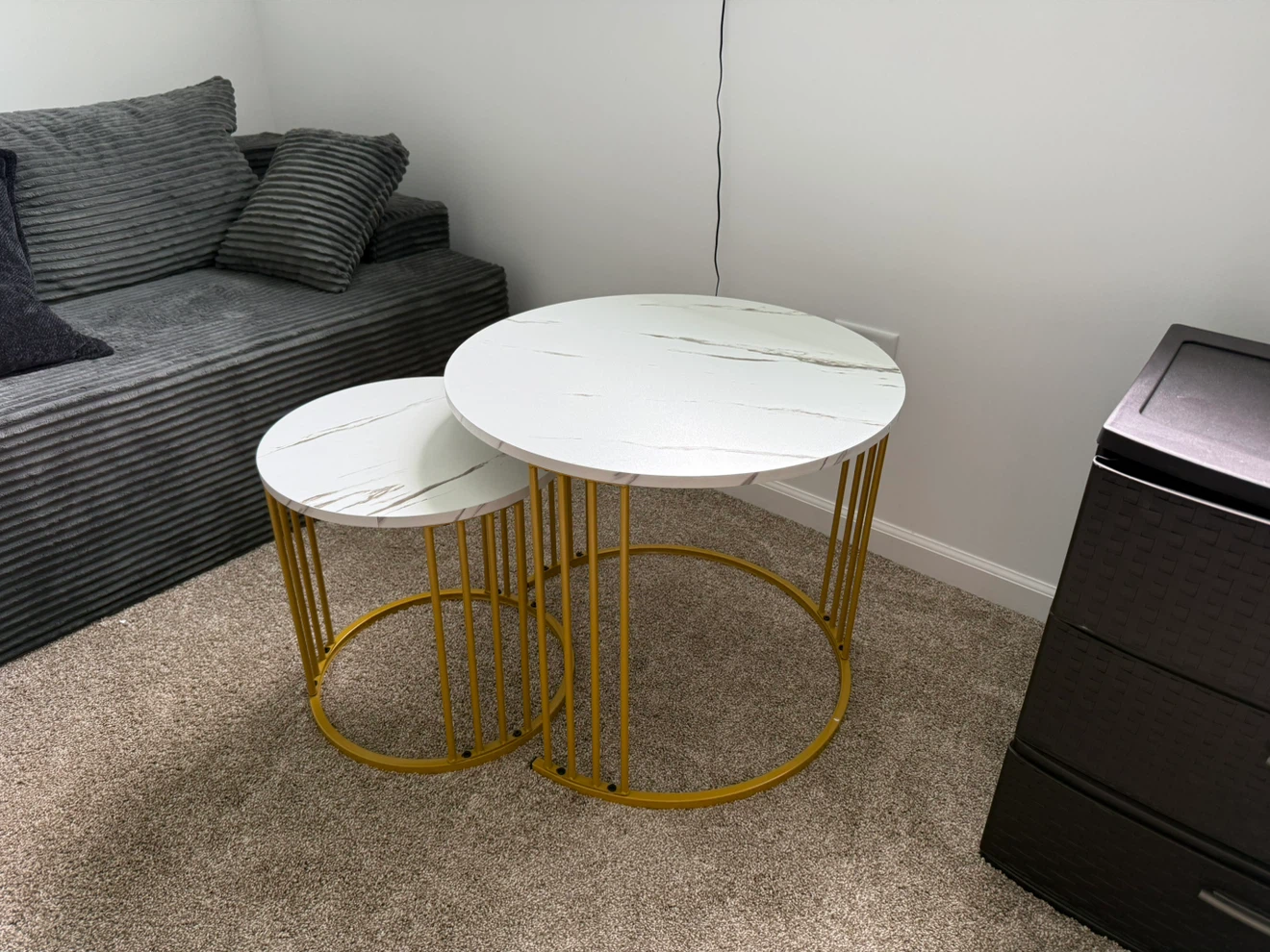 Set of 2 Gold and White Marble Nesting Tables