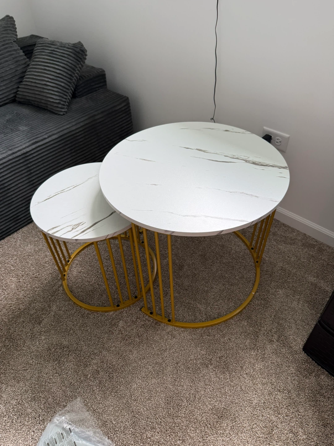 Set of 2 Gold and White Marble Nesting Tables - photo 2