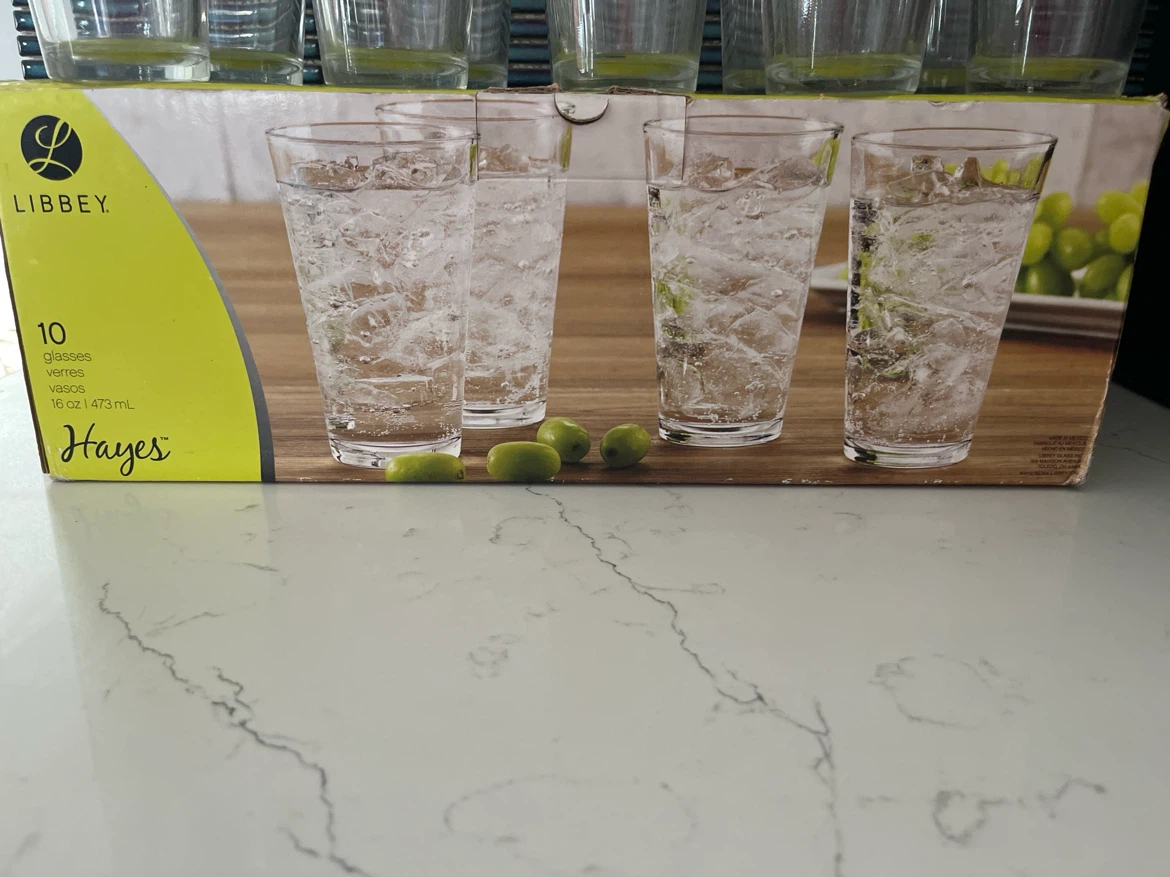 10 Libbey Hayes 16oz Drinking Glasses - Set of 10