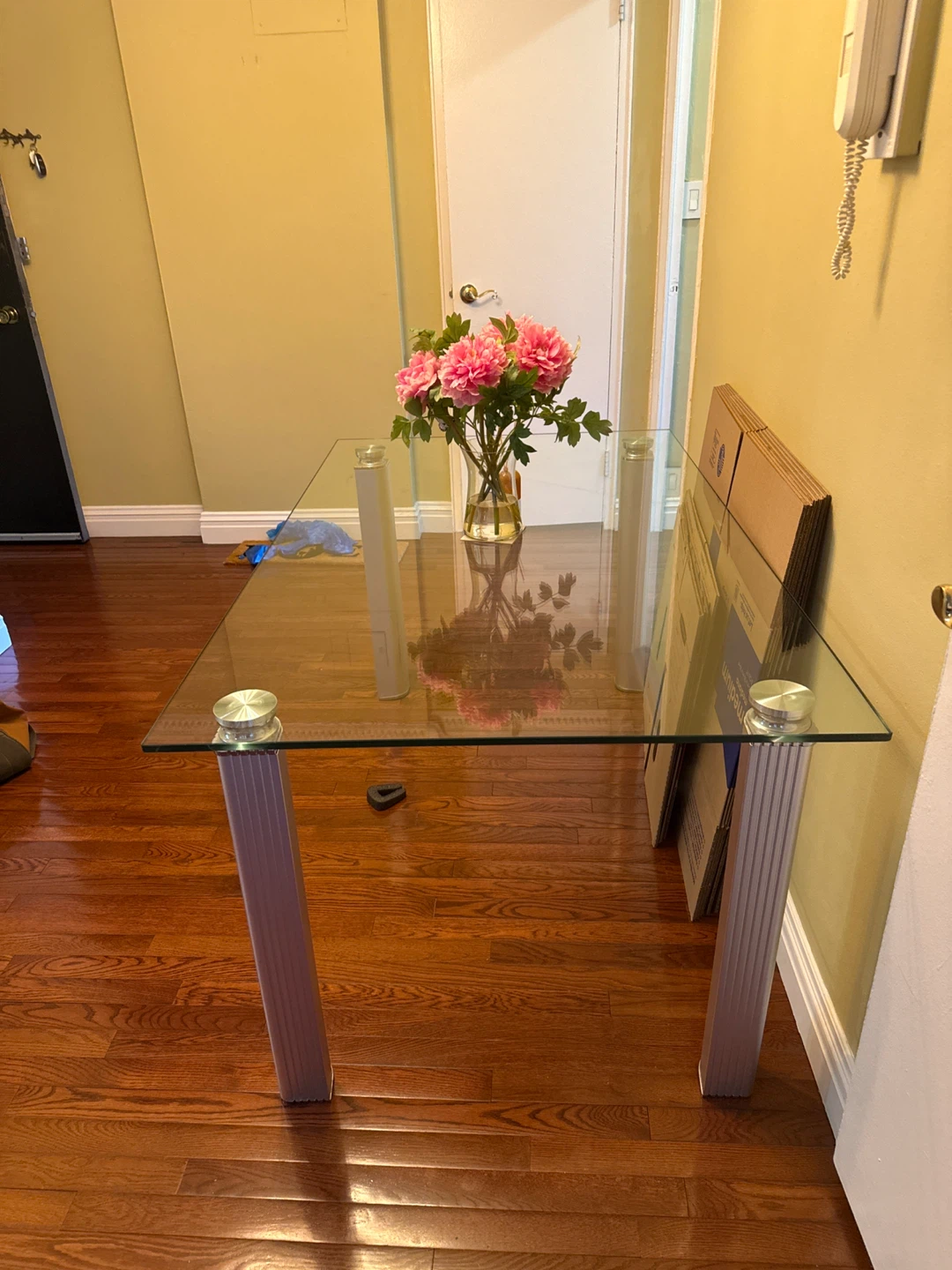 Glass Dining Table with Metal Legs
