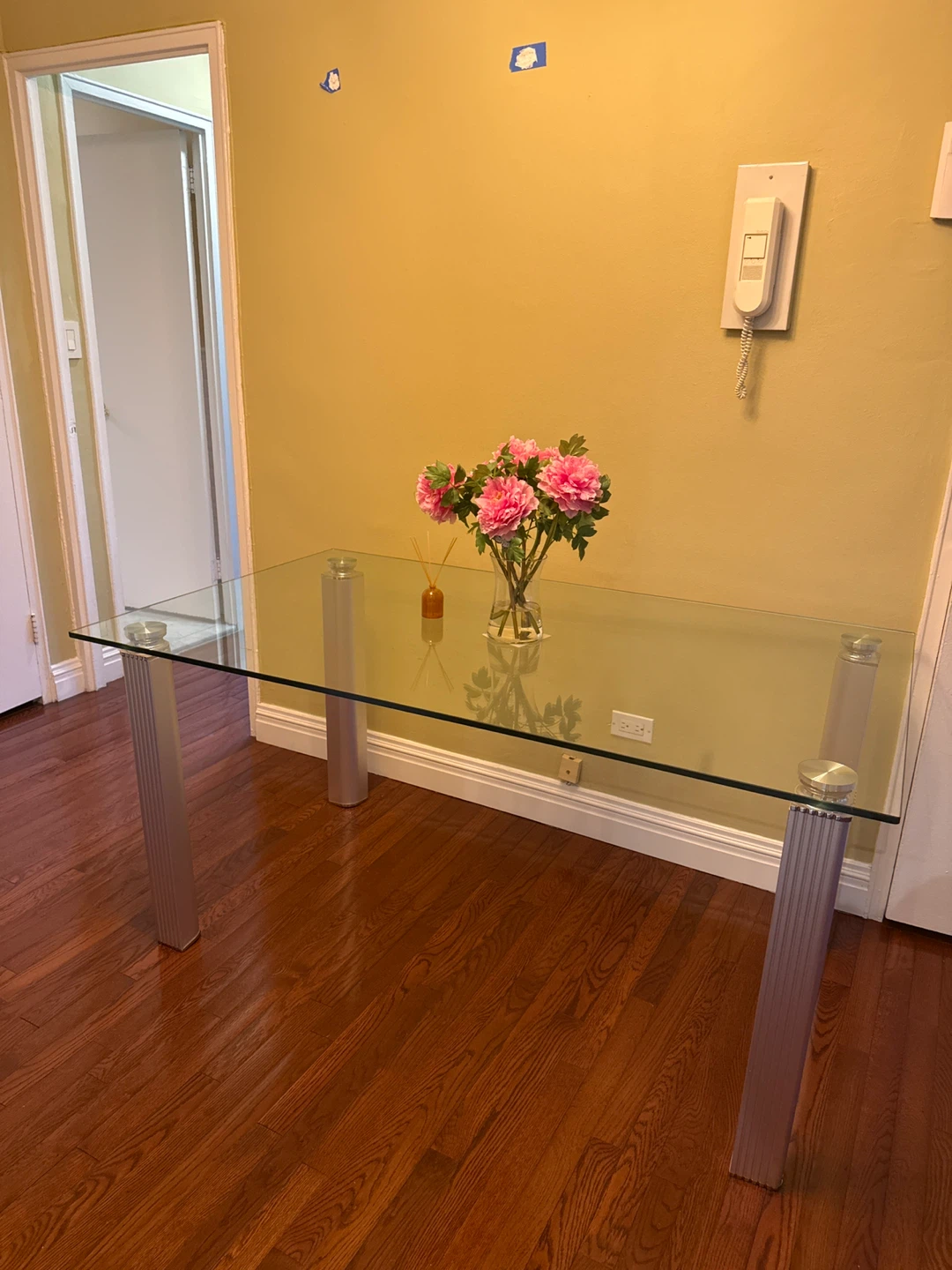 Glass Dining Table with Metal Legs - photo 3