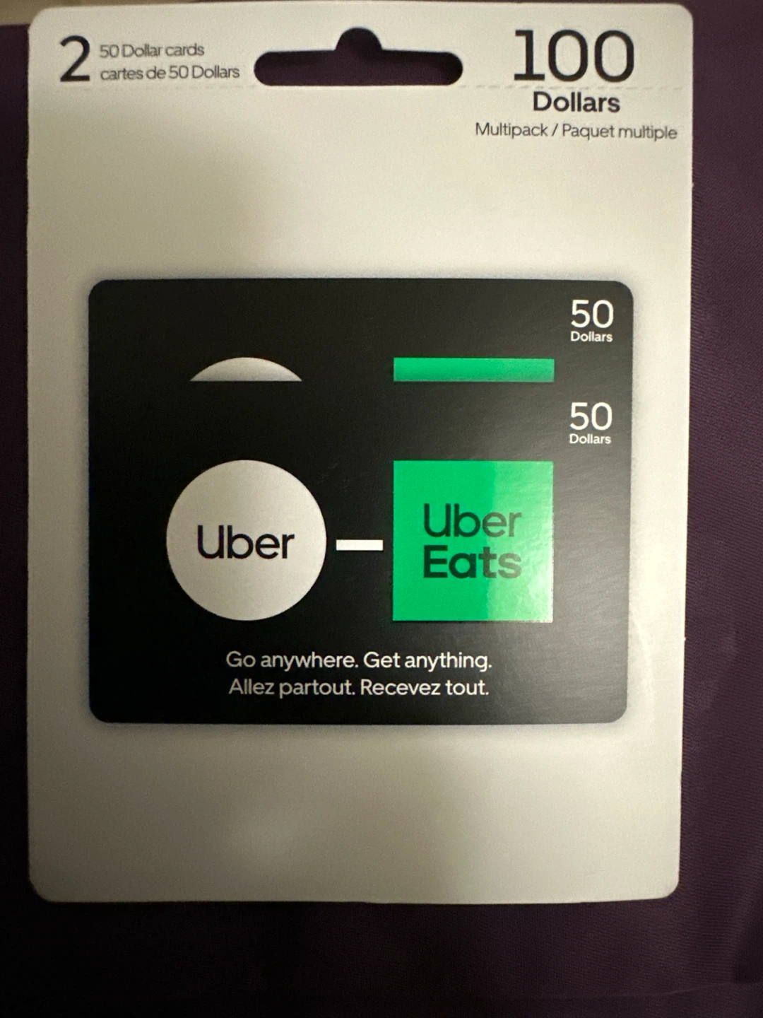Uber and Uber Eats $100 Gift Card Multipack