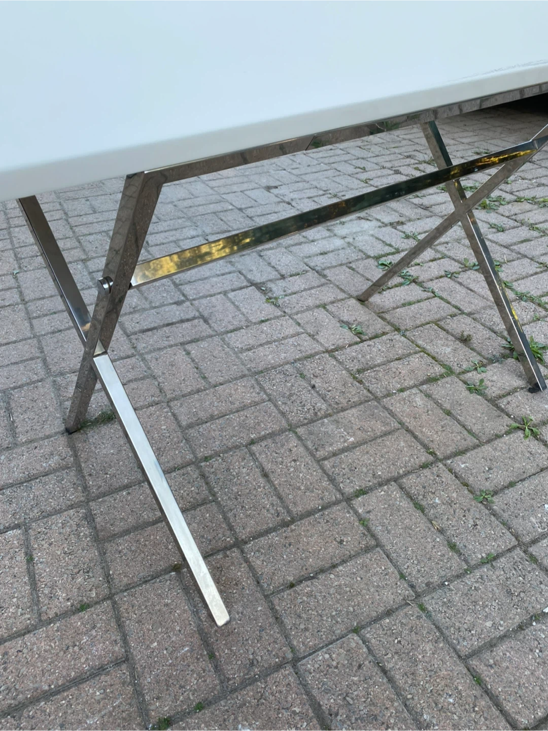 Modern White Gloss Desk with Chrome Legs - photo 3